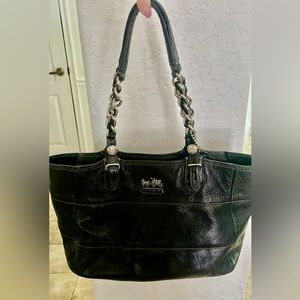 Coach Madison Black Leather Shoulder Bag  With Logo Charm Tag Attached